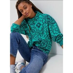 Maeve by Anthropologie Floral Mock Neck Sweater Green Black Size M EUC